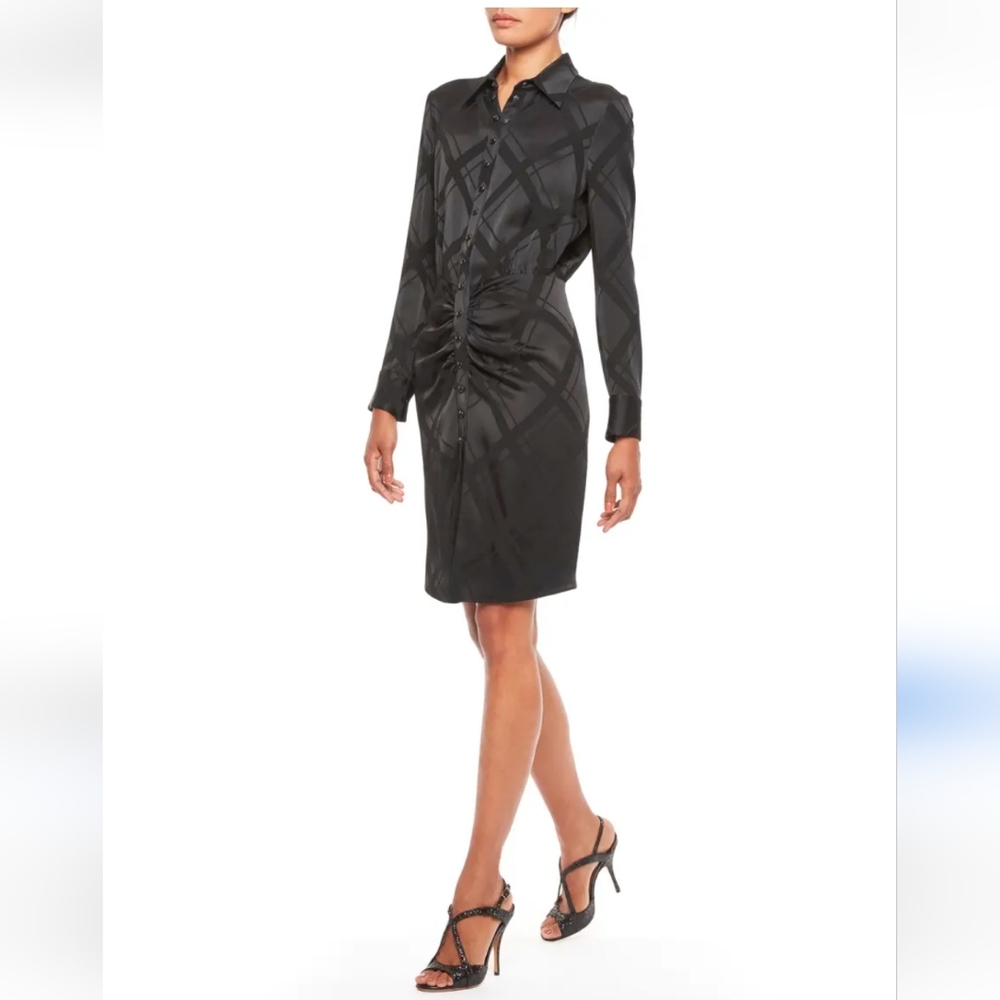 Emporio Armani Check satin shirtdress with front snaps
